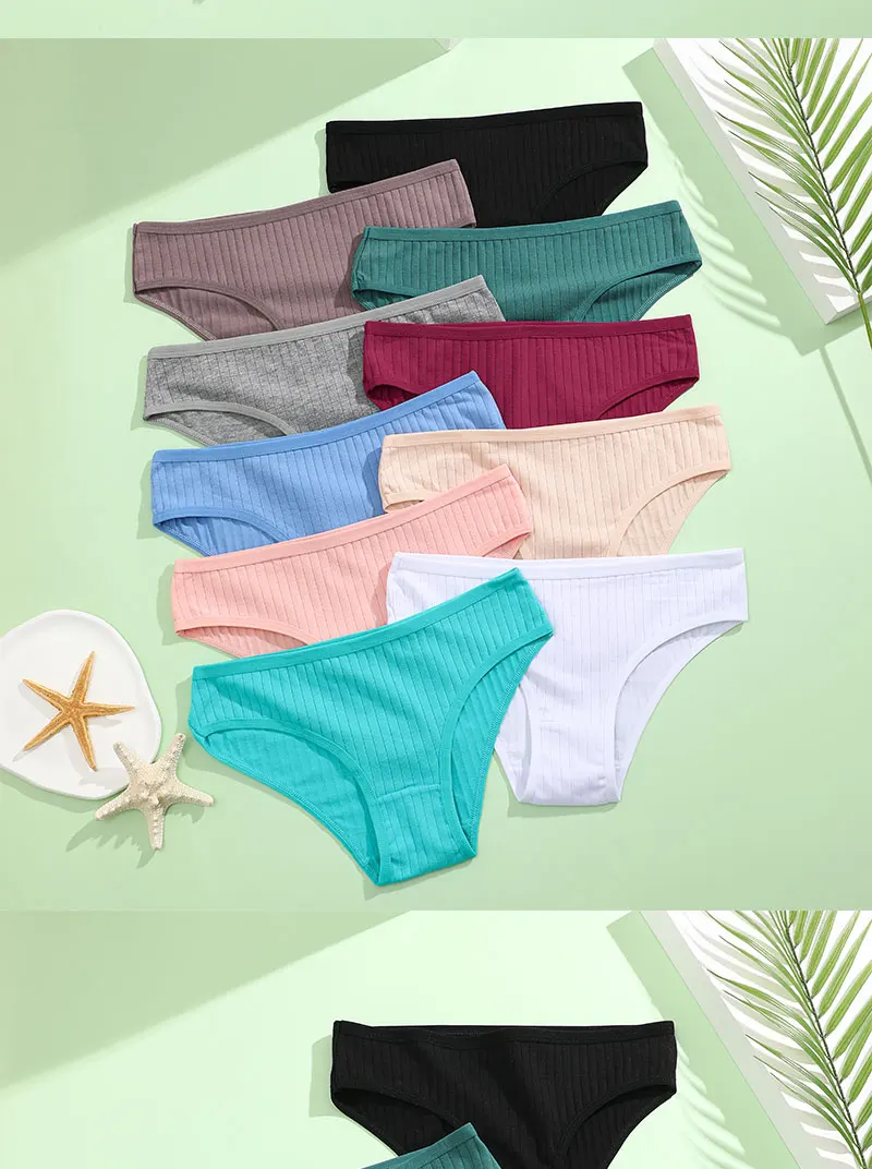 4PCS/SET Women's Cotton Panties Sexy Soft Striped Underpants 12 Solid Color Briefs Female Comfortable Stretch Lingerie M-XL