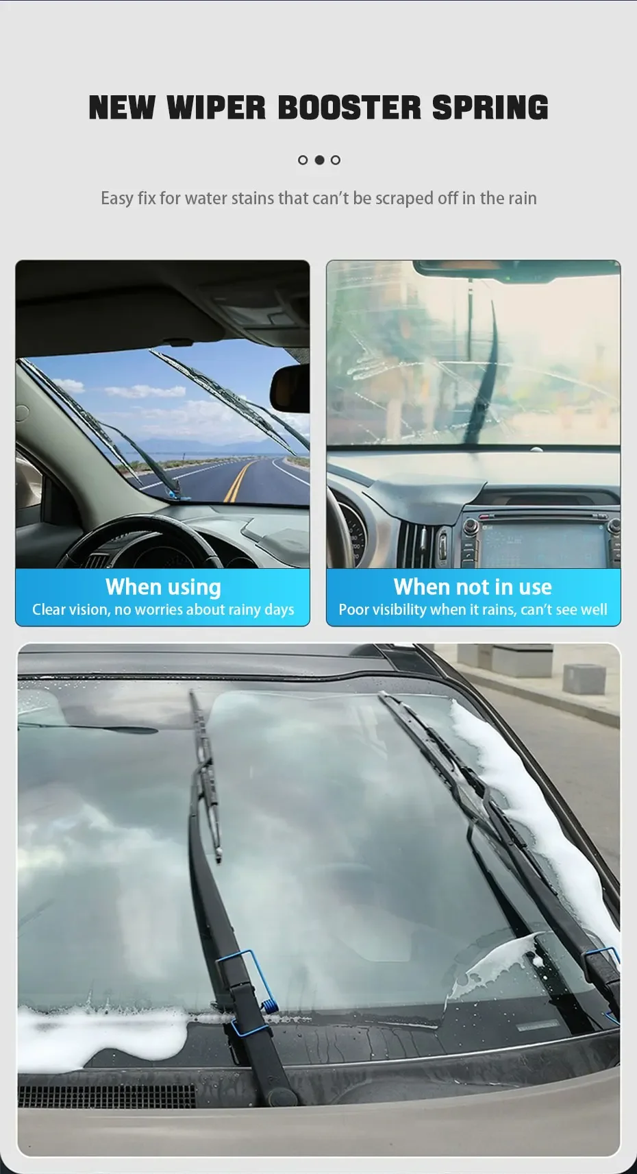 Wiper Blade Spring Steel Pressure Strip Universal Adapter for Firm Glass Contact Eliminate Chatter Skipping Streaking Rain Clean