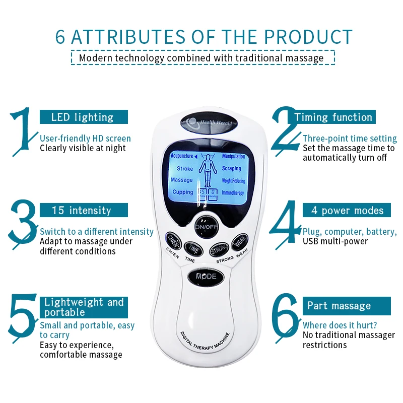 Electric Pulse Massager Muscle Stimulator Full Body Relax TENS Unit Machine Neck Back Arm Leg Relax Massage with Electrodes