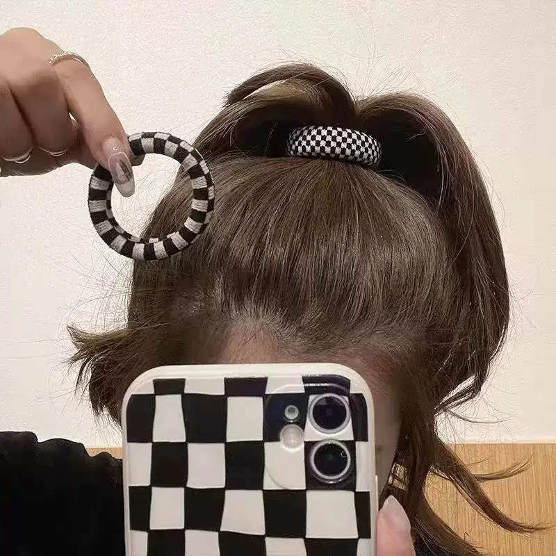 Black And White Striped Thick Hair Tie - High Elasticity Seamless Hair Rope, Simple And Versatile Women'S Hair Accessory