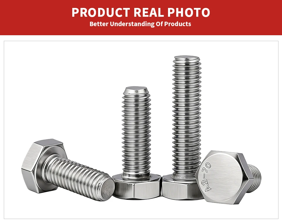 304 Stainless Steel A2-70 DIN933 Hexagon Head Bolts Full Thread Metric Fasteners M3 M4 M5 M6 M8 M10 M12