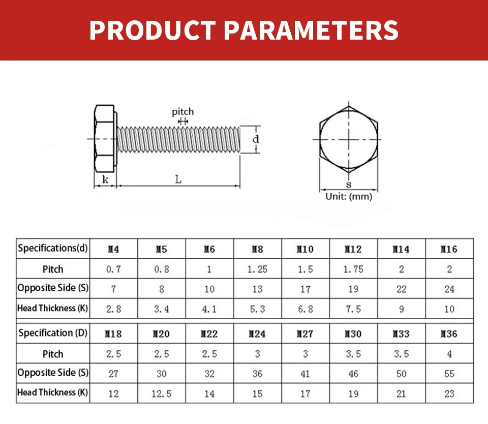304 Stainless Steel A2-70 DIN933 Hexagon Head Bolts Full Thread Metric Fasteners M3 M4 M5 M6 M8 M10 M12