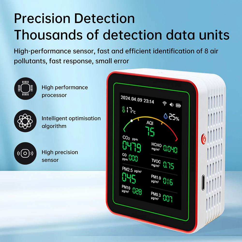 Multifunctional Digital Air Quality Monitor CO2 CO TVOC HCHO PM Meter Digital Temperature Humidity Tester Home Air Detector
