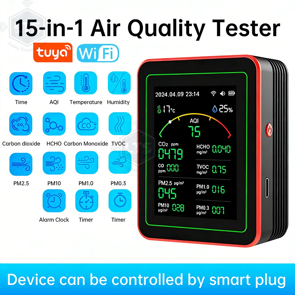 Multifunctional Digital Air Quality Monitor CO2 CO TVOC HCHO PM Meter Digital Temperature Humidity Tester Home Air Detector