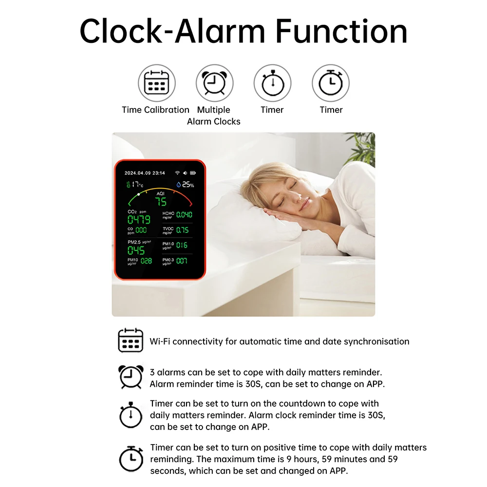 Multifunctional Digital Air Quality Monitor CO2 CO TVOC HCHO PM Meter Digital Temperature Humidity Tester Home Air Detector