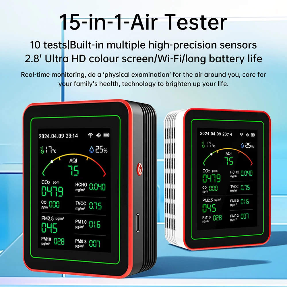 Multifunctional Digital Air Quality Monitor CO2 CO TVOC HCHO PM Meter Digital Temperature Humidity Tester Home Air Detector