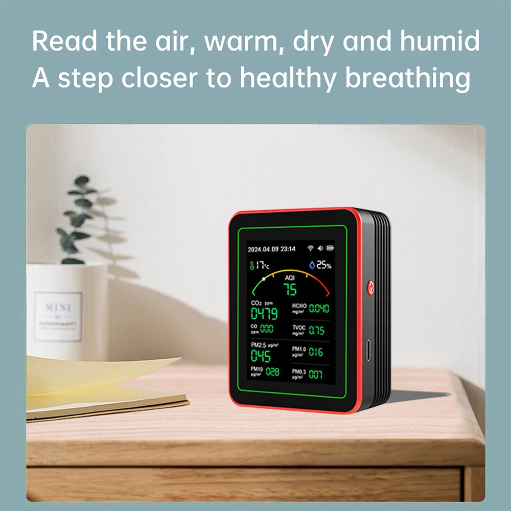Multifunctional Digital Air Quality Monitor CO2 CO TVOC HCHO PM Meter Digital Temperature Humidity Tester Home Air Detector