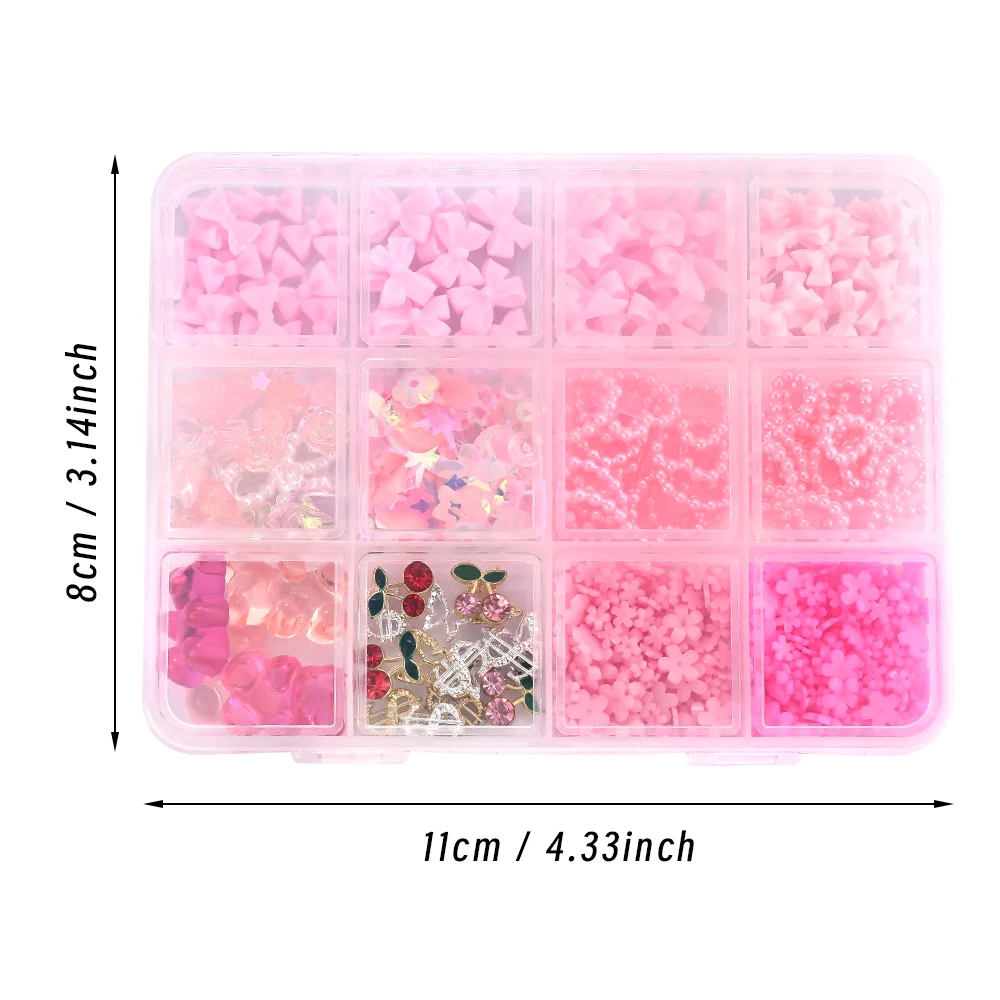 12Grids 3D Bow Nail Art Charms Kit Multicolor Bowknots Flowers Bear Charm Trendy Nail Supplies for Salon DIY Manicure Accessorie