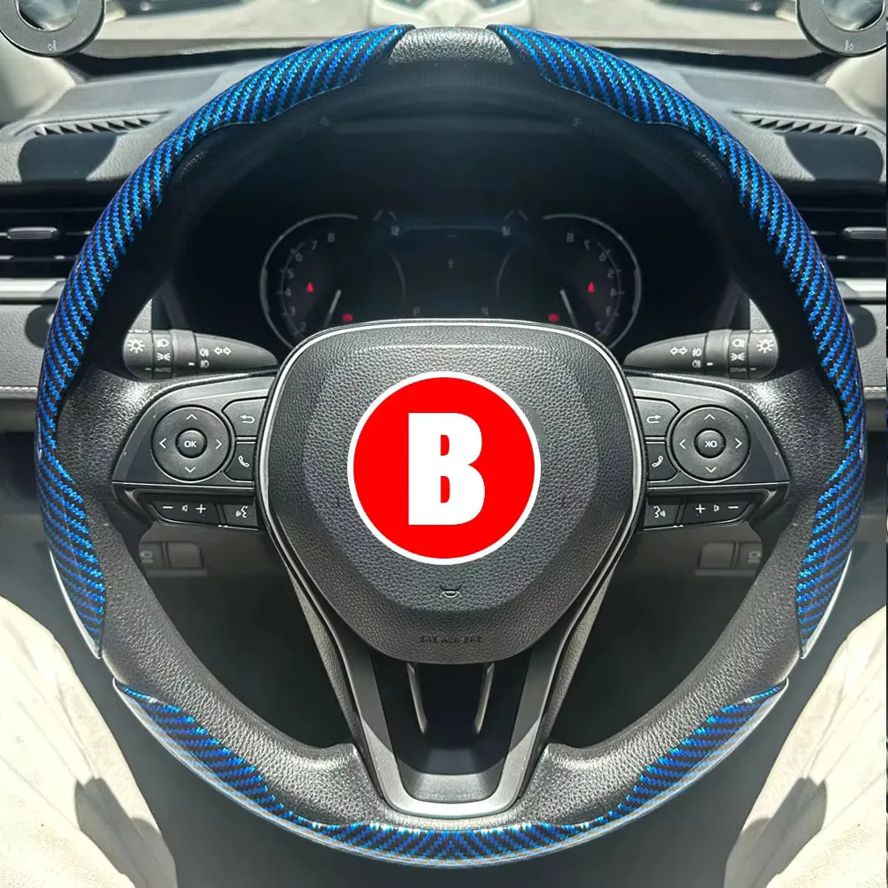 2/3PCS Laser Carbon Fiber Silicone Car Steering Wheel Cover 1K Micro Fiber Leather PVC Wheel Booster Cover Non-Slip Universal
