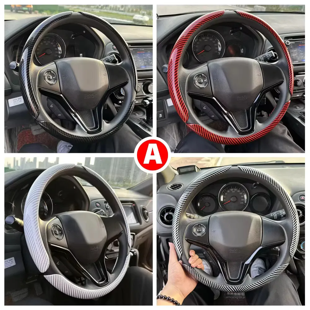 2/3PCS Laser Carbon Fiber Silicone Car Steering Wheel Cover 1K Micro Fiber Leather PVC Wheel Booster Cover Non-Slip Universal