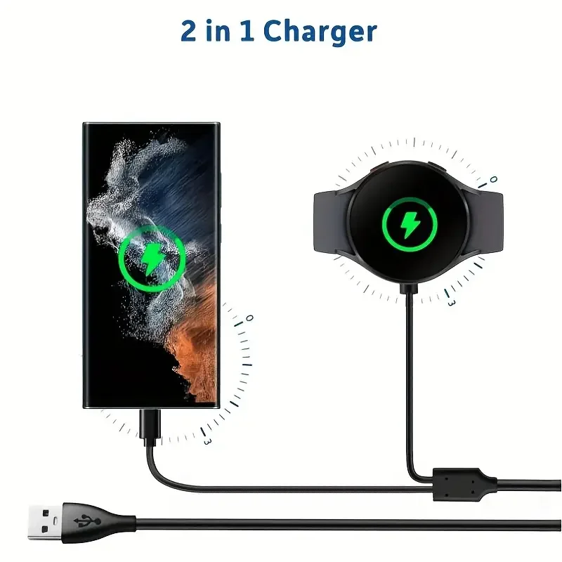 2-in-1 Charger for Samsung Galaxy Watch 7/6/5/5 Pro USB-C Smartwatch and Smartphone Charger Replacement Charging Base Cable