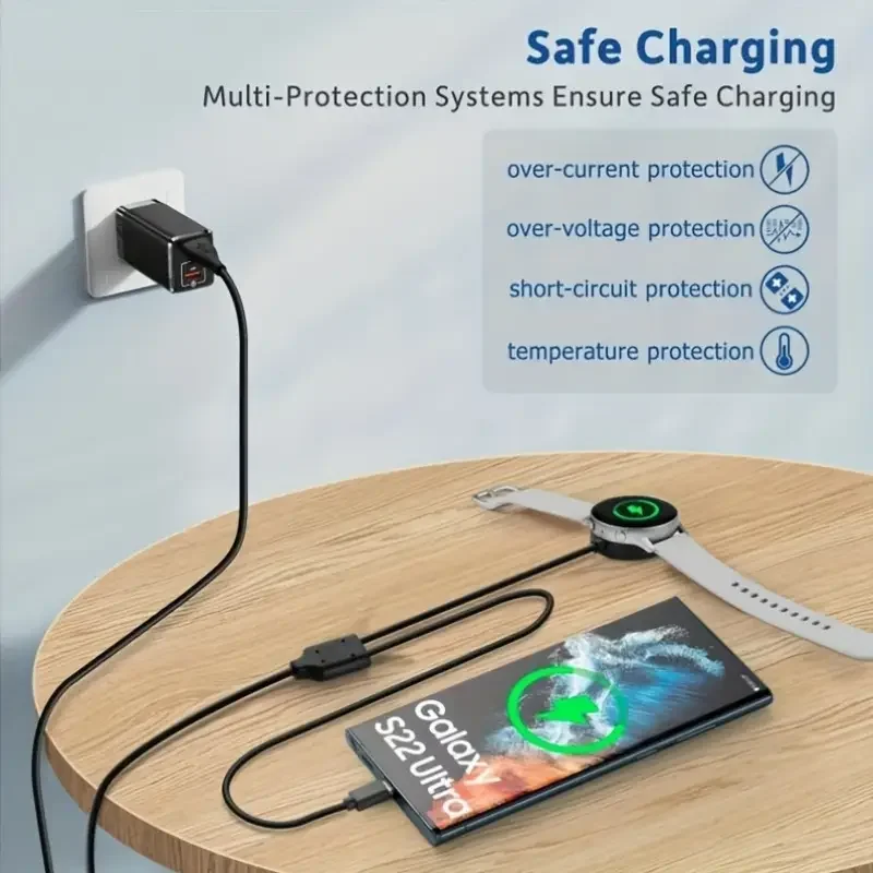 2-in-1 Charger for Samsung Galaxy Watch 7/6/5/5 Pro USB-C Smartwatch and Smartphone Charger Replacement Charging Base Cable