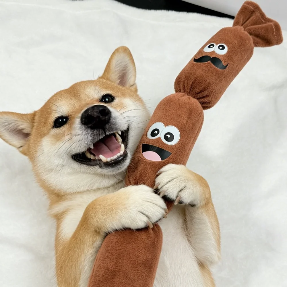 Simulated Sausage Plush Chew Toy for Dogs: Press-to-Squeak with BB Sound, Durable Chew-Resistant & Self-Play Boredom Relief Toy