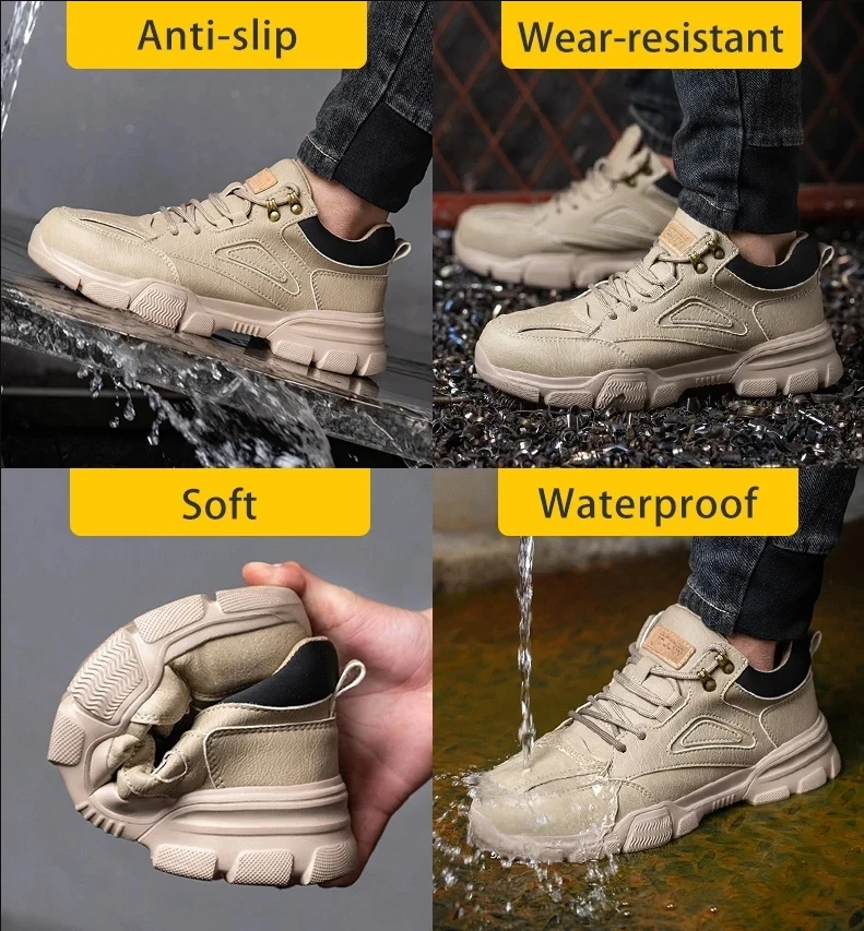Men Work Shoes Steel Toe Cap Safety Boots European Standard Anti-smash Anti-puncture Men Shoes Light Waterproof Safety Shoes