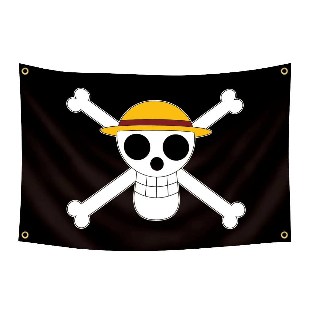 New One Piece 90*150cm Polyester Flag, Monkey D. Luffy Straw Hat Pirates Skull Banner, Decorative Trumpet Flag