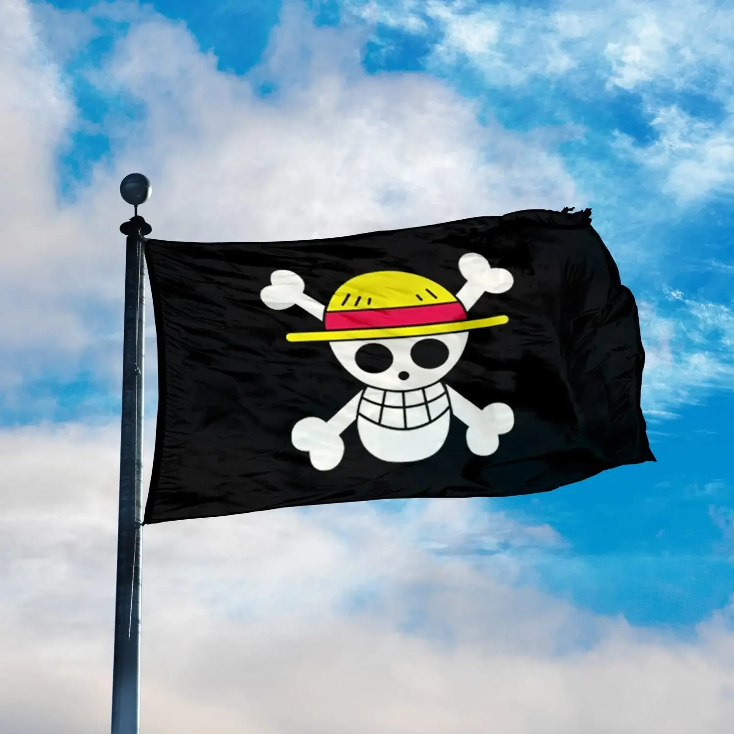 New One Piece 90*150cm Polyester Flag, Monkey D. Luffy Straw Hat Pirates Skull Banner, Decorative Trumpet Flag