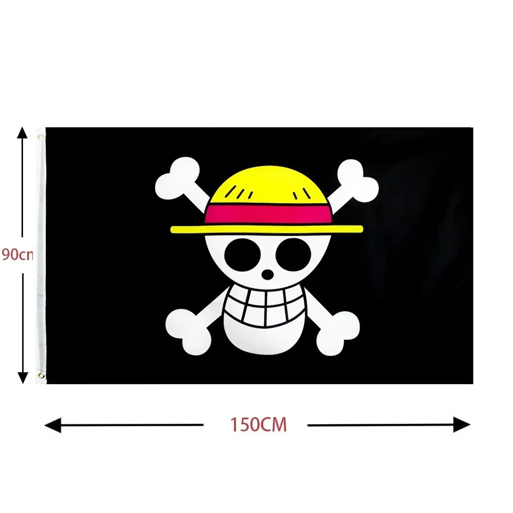 New One Piece 90*150cm Polyester Flag, Monkey D. Luffy Straw Hat Pirates Skull Banner, Decorative Trumpet Flag