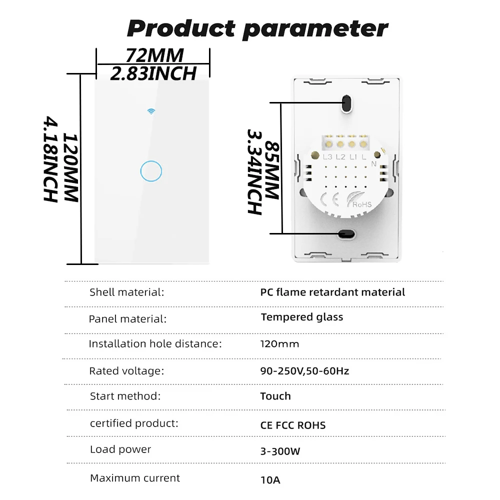 US WiFi Smart Wall Switch Touch Sensor LED Light Switches RF433 1/2/3/4 Gang Works with Tuya Smart Home APP Alexa Google Home