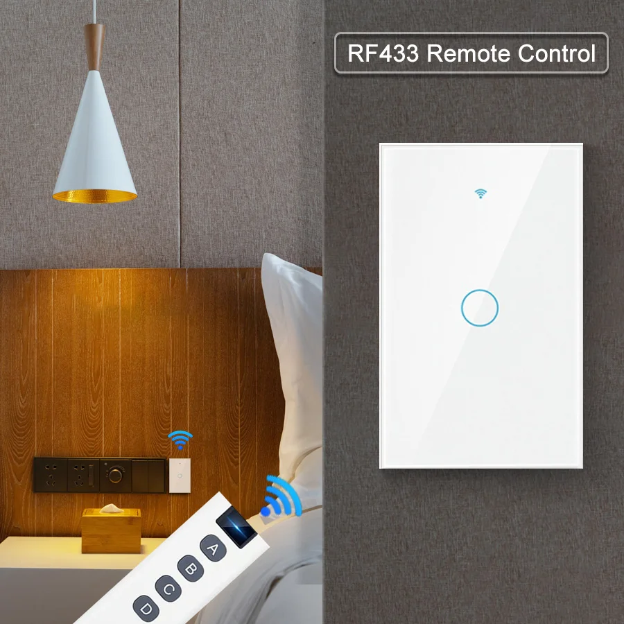US WiFi Smart Wall Switch Touch Sensor LED Light Switches RF433 1/2/3/4 Gang Works with Tuya Smart Home APP Alexa Google Home