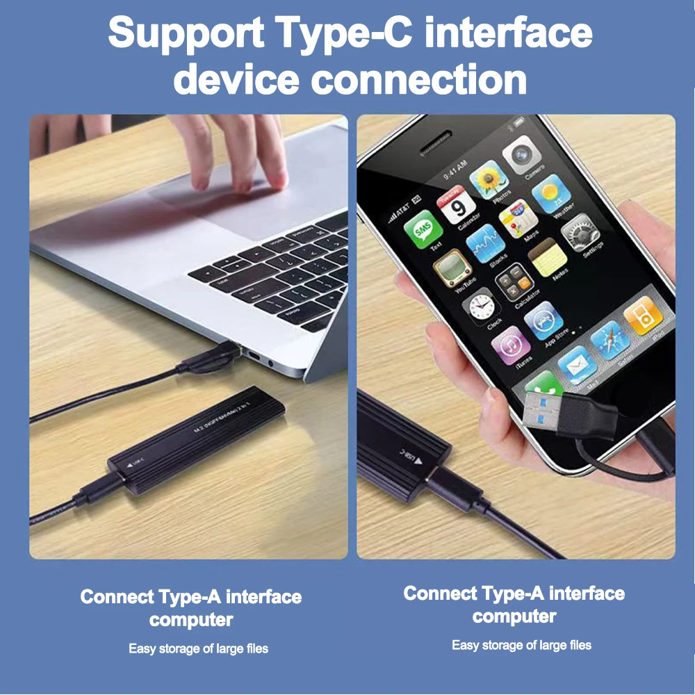 M2 SSD Case NVME SATA Dual Protocol M.2 to USB Type C SSD Enclosure Adapter NVME SATA SSD Disk Box Supports M Keys and B&M Keys