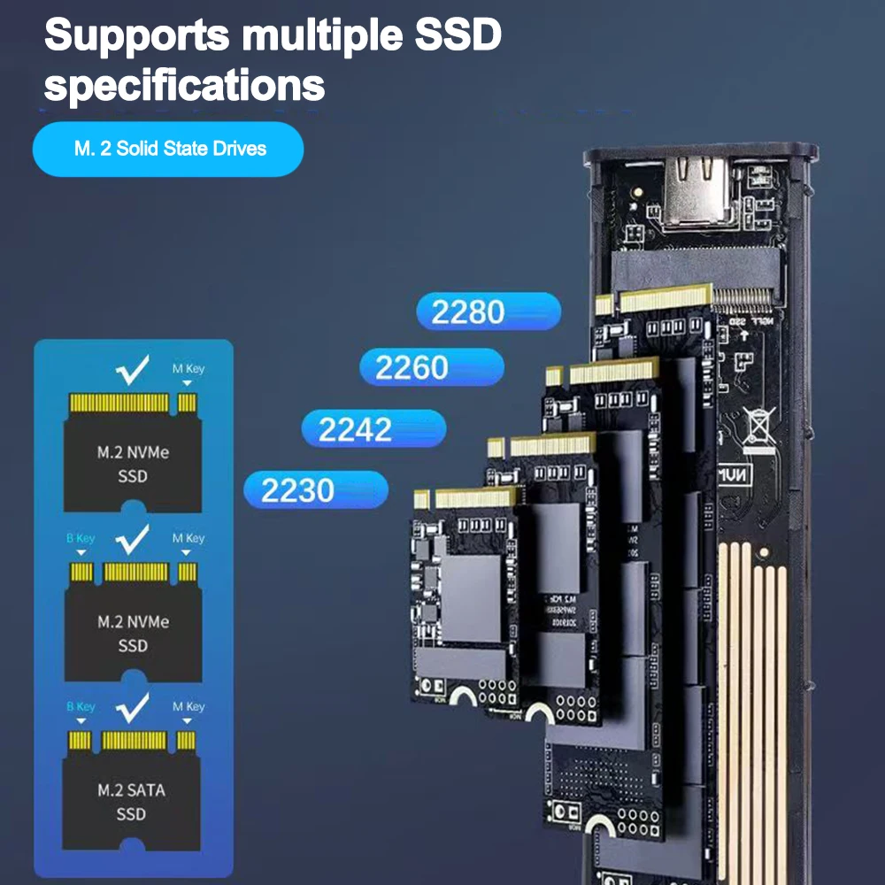 M2 SSD Case NVME SATA Dual Protocol M.2 to USB Type C SSD Enclosure Adapter NVME SATA SSD Disk Box Supports M Keys and B&M Keys