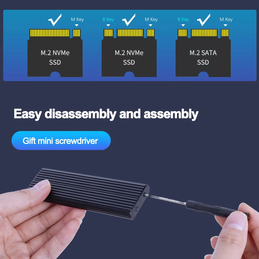 M2 SSD Case NVME SATA Dual Protocol M.2 to USB Type C SSD Enclosure Adapter NVME SATA SSD Disk Box Supports M Keys and B&M Keys