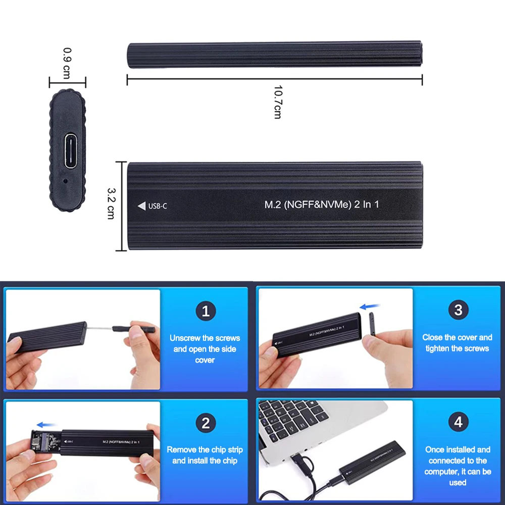 M2 SSD Case NVME SATA Dual Protocol M.2 to USB Type C SSD Enclosure Adapter NVME SATA SSD Disk Box Supports M Keys and B&M Keys