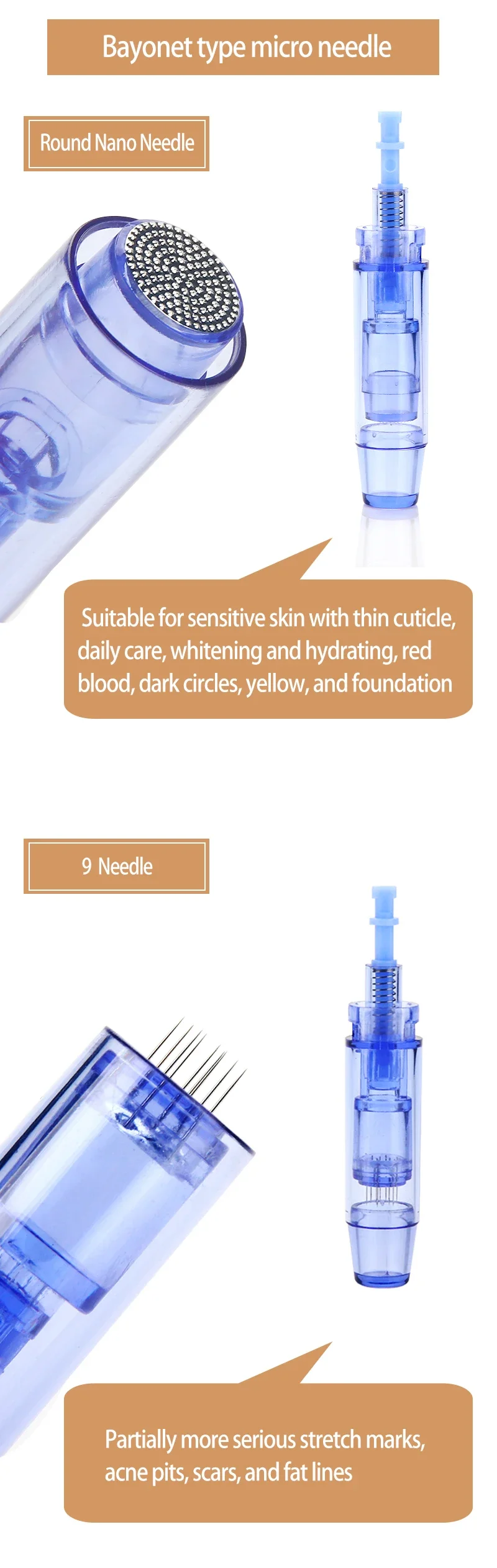 10Pcs Dermapen Nano Needles Microneedling Bayonet Tattoo Removal 9 12 24 36 42pin Cartridge Needle For A1 Disposable Replacement