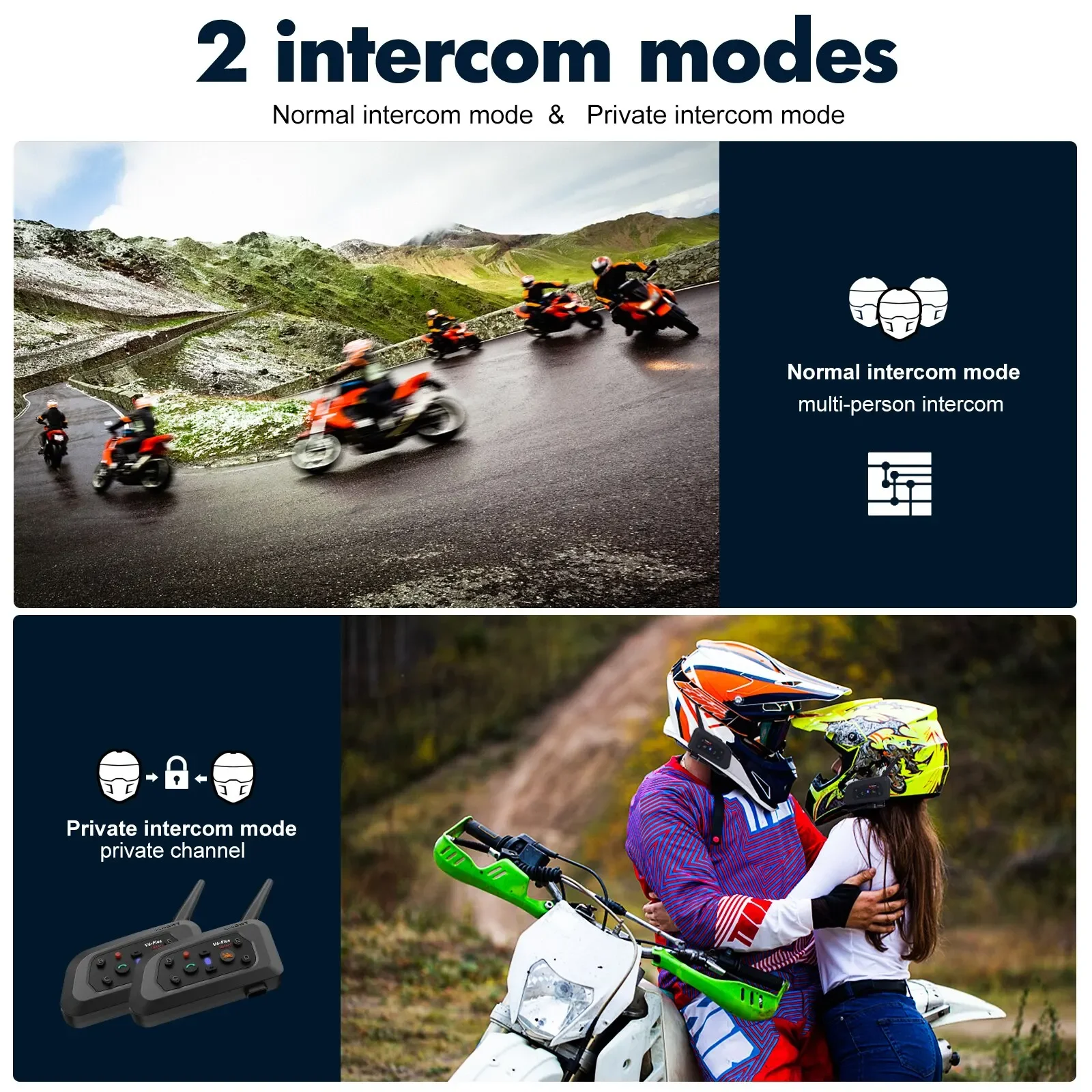 XiNowy V6 Plus Motorcycle Helmet Bluetooth Headset IP65 Waterproof 2 Intercom Modes Noise Reduction Type-C Multi-group Chat MP3