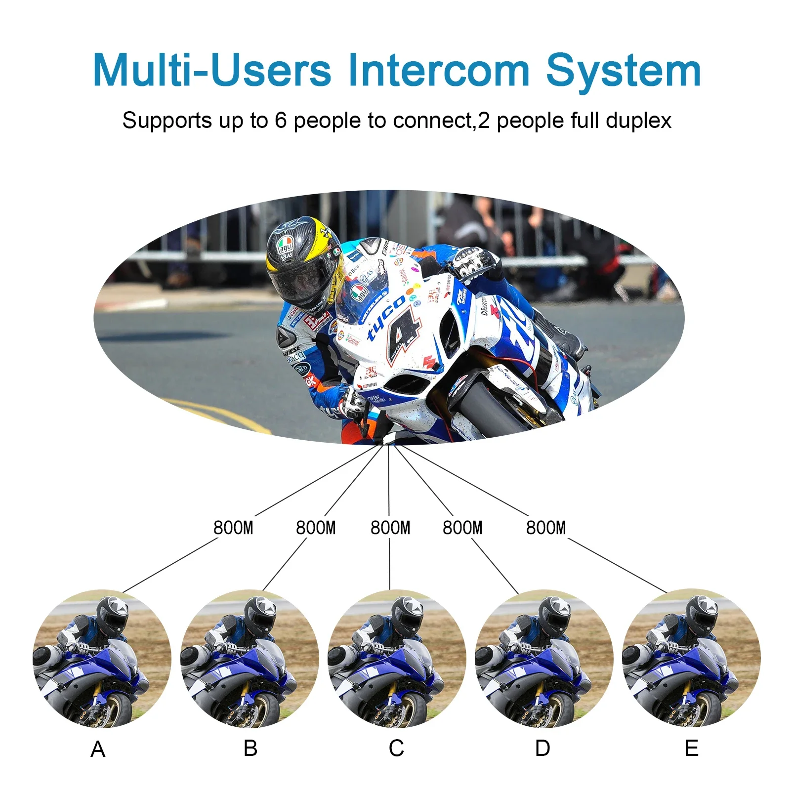 XiNowy V6 Plus Motorcycle Helmet Bluetooth Headset IP65 Waterproof 2 Intercom Modes Noise Reduction Type-C Multi-group Chat MP3