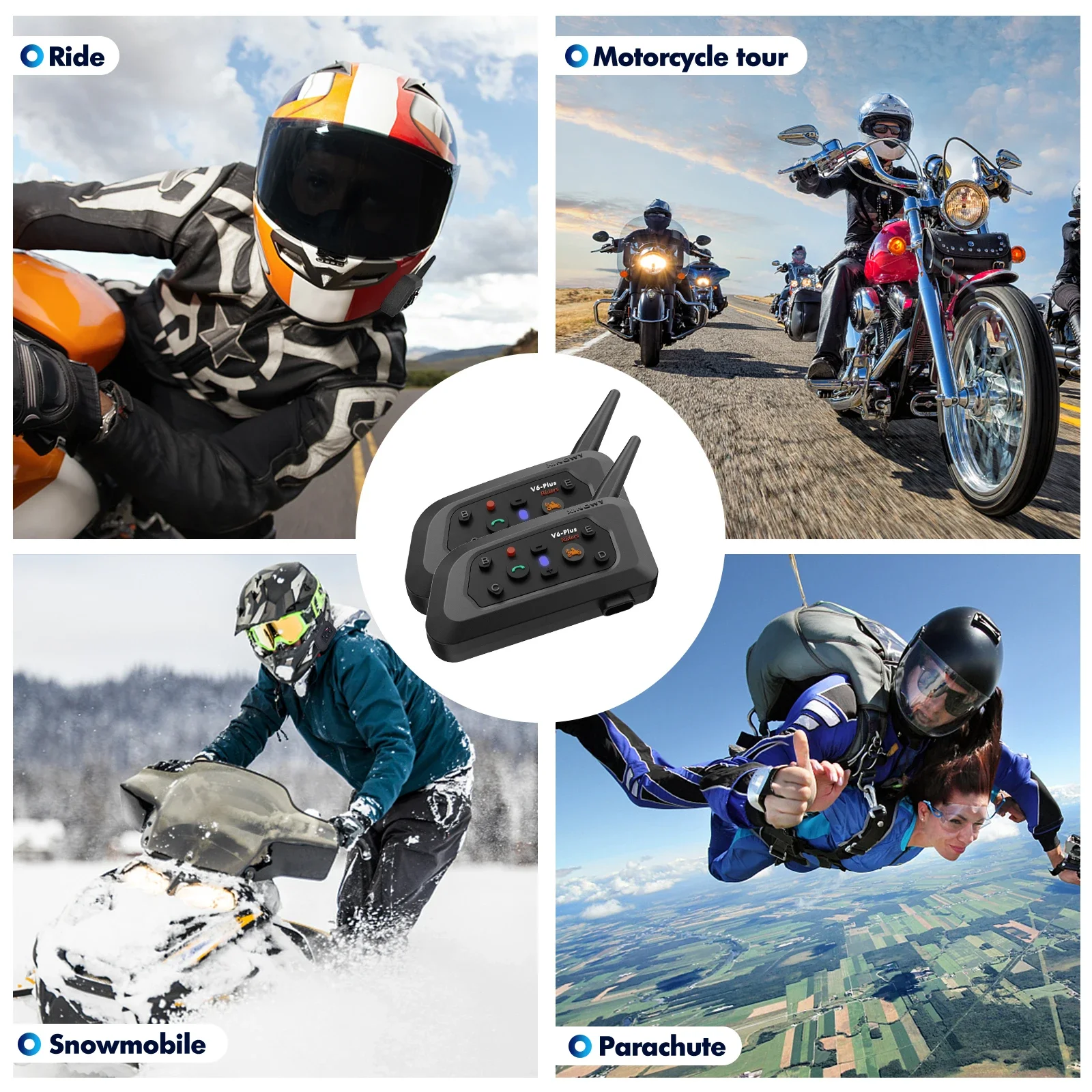 XiNowy V6 Plus Motorcycle Helmet Bluetooth Headset IP65 Waterproof 2 Intercom Modes Noise Reduction Type-C Multi-group Chat MP3