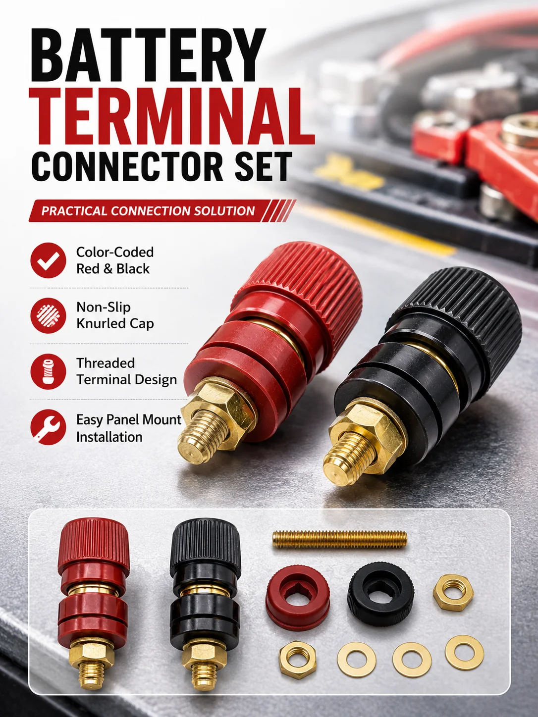 2pcs/Set 6mm 8mm Battery Terminal Connector Kit, Remote Power Junction Post for Car Auto Accessories