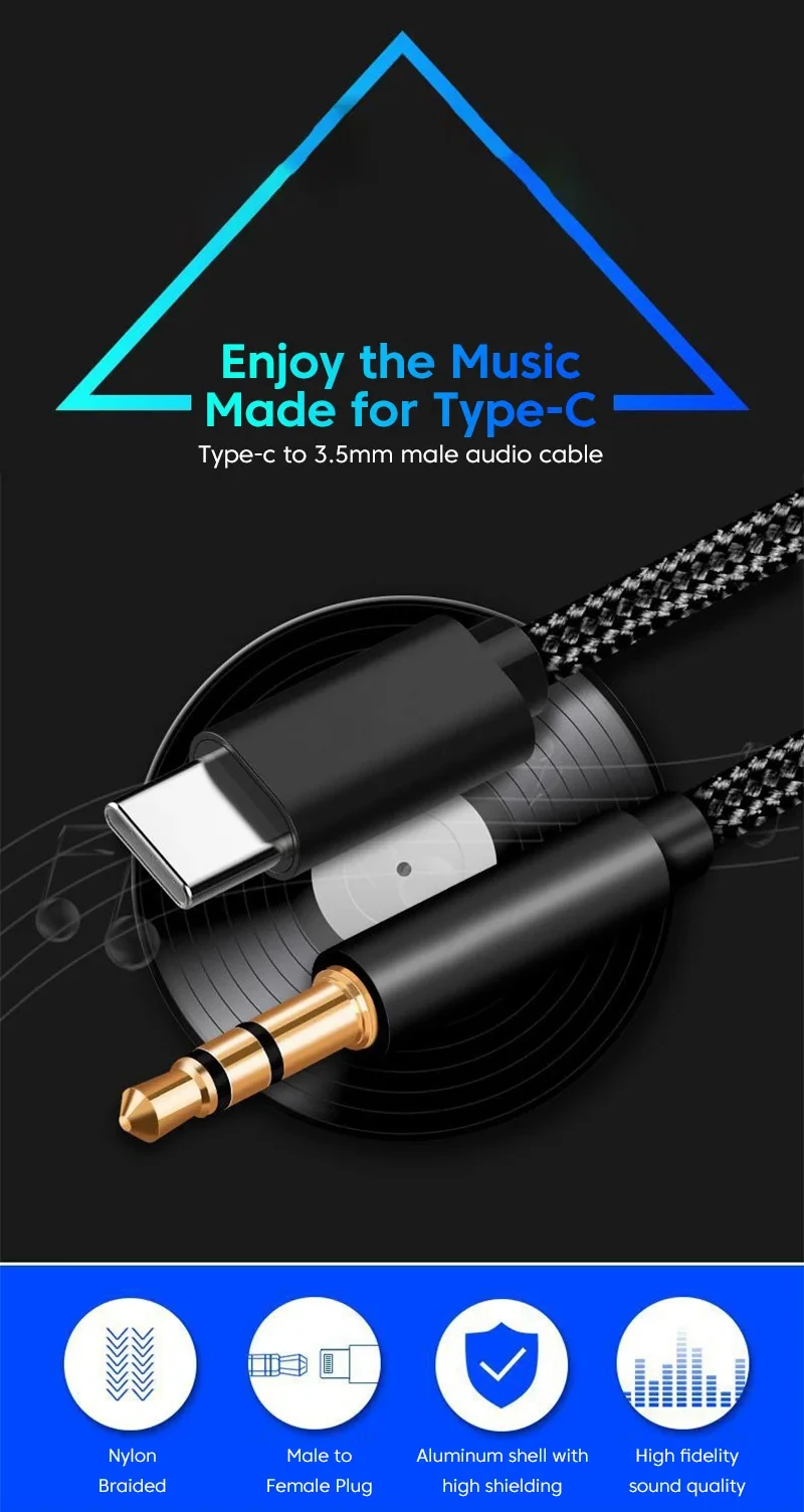NNBILI Type C To 3.5mm Aux Audio Cable Headset Speaker Headphone Jack Adapter Car Aux for Samsung S25 Note 20 S26 Ultra Tab S7