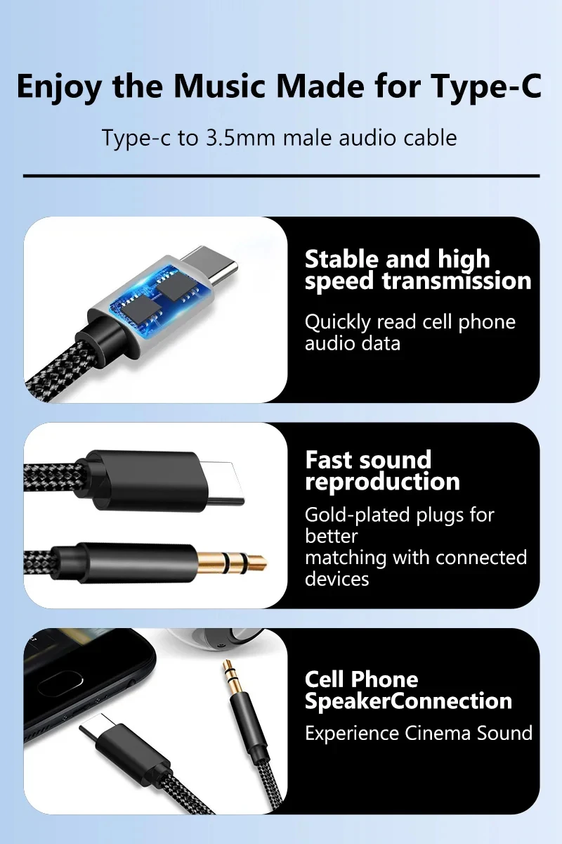 NNBILI Type C To 3.5mm Aux Audio Cable Headset Speaker Headphone Jack Adapter Car Aux for Samsung S25 Note 20 S26 Ultra Tab S7