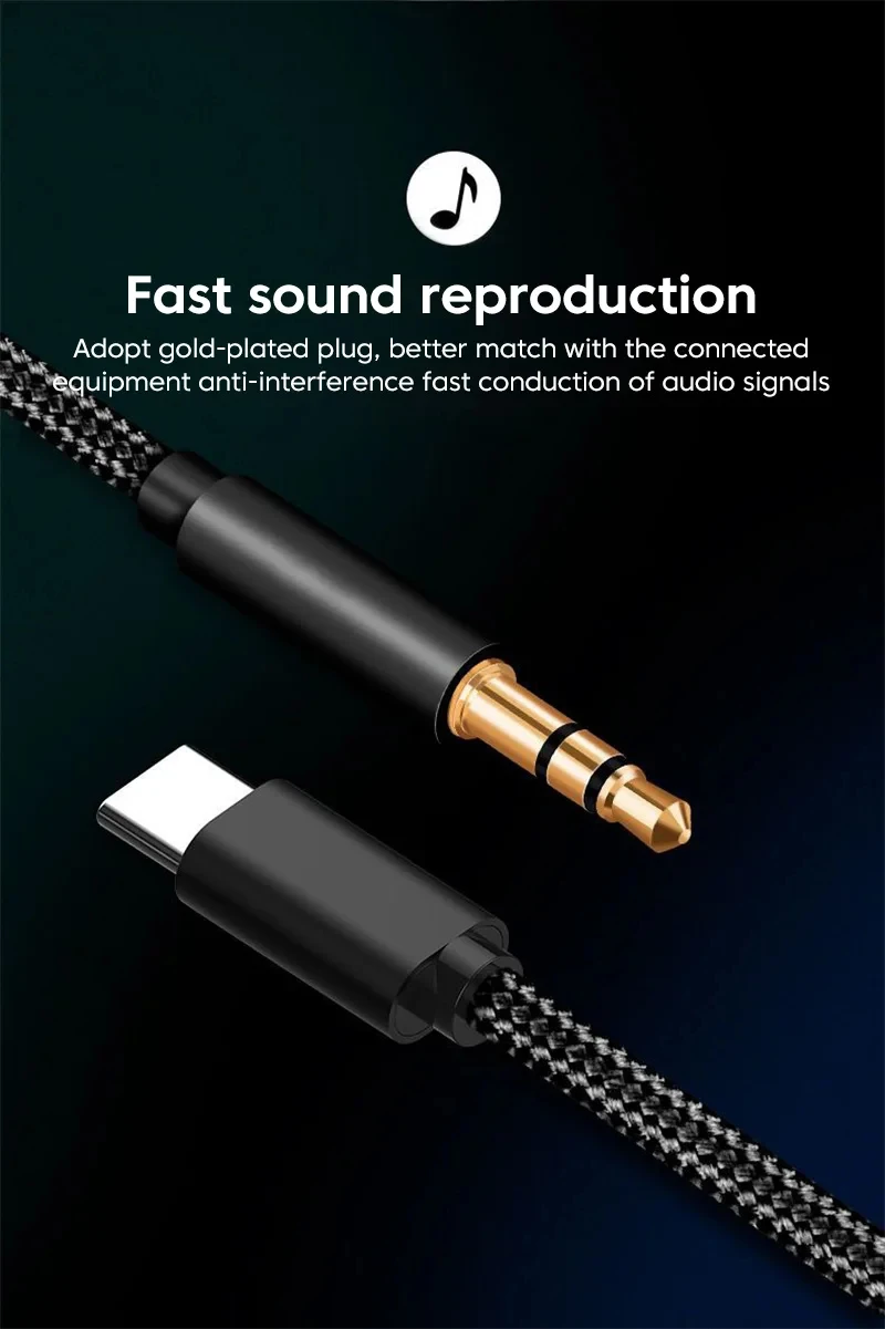 NNBILI Type C To 3.5mm Aux Audio Cable Headset Speaker Headphone Jack Adapter Car Aux for Samsung S25 Note 20 S26 Ultra Tab S7