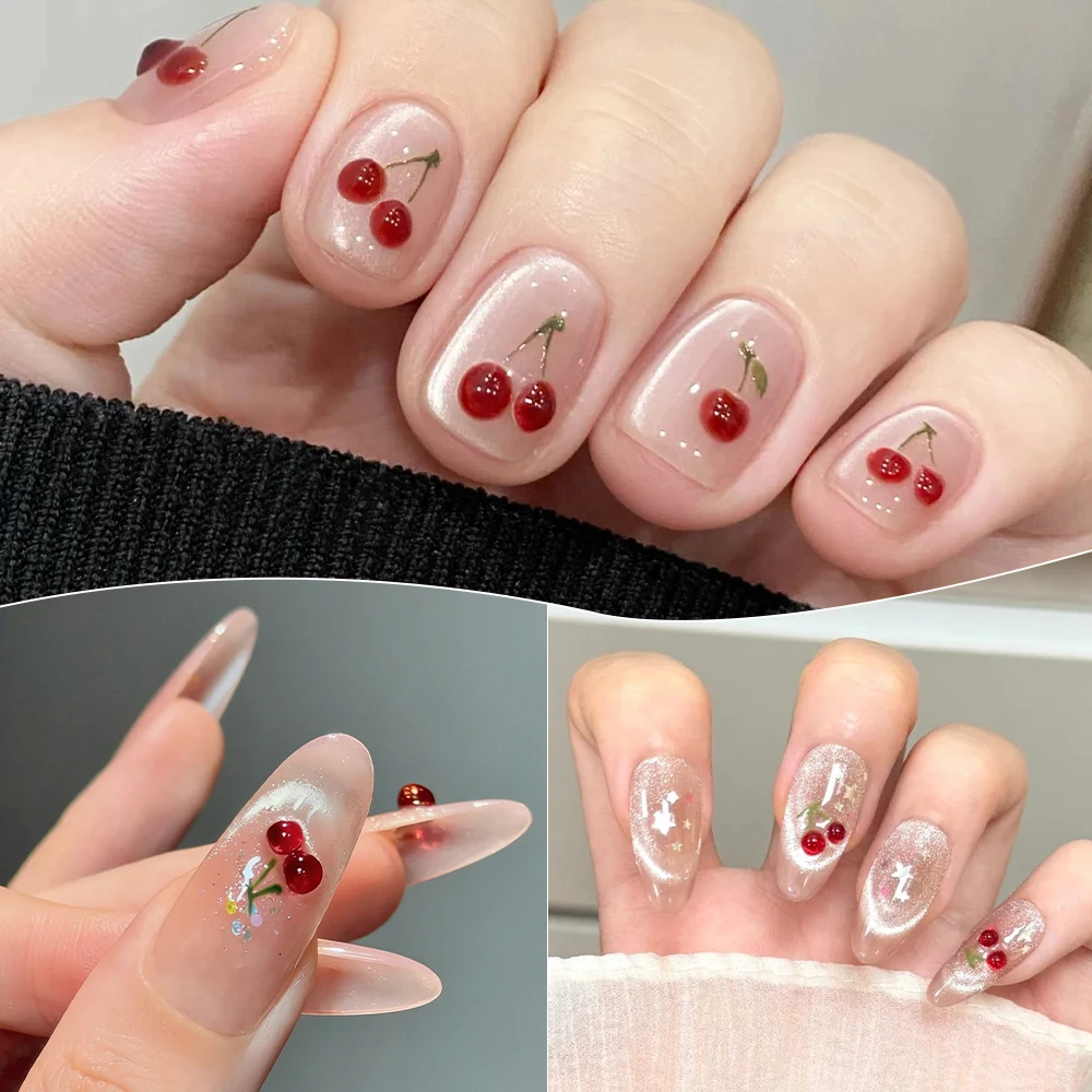 1/2Pcs 5D Red Crystal Cherry Nail Art Stickers Soft Jelly Cherrys Nail Decals Self-Adhesive Fruit Cherry Nail Charms Decoration