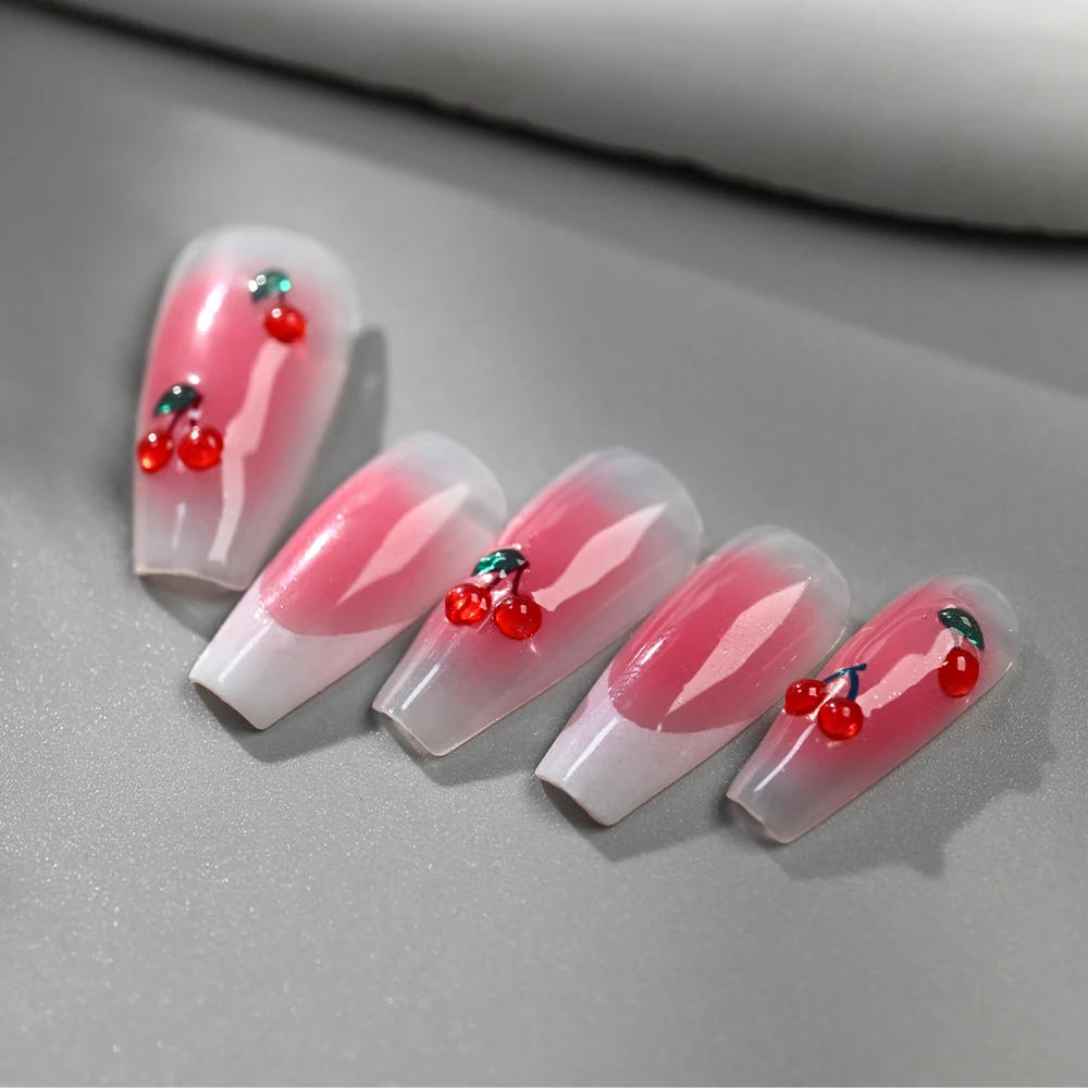 1/2Pcs 5D Red Crystal Cherry Nail Art Stickers Soft Jelly Cherrys Nail Decals Self-Adhesive Fruit Cherry Nail Charms Decoration