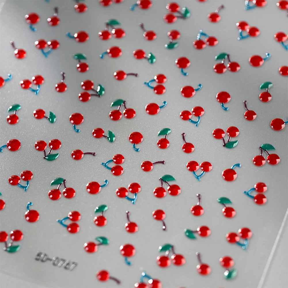 1/2Pcs 5D Red Crystal Cherry Nail Art Stickers Soft Jelly Cherrys Nail Decals Self-Adhesive Fruit Cherry Nail Charms Decoration