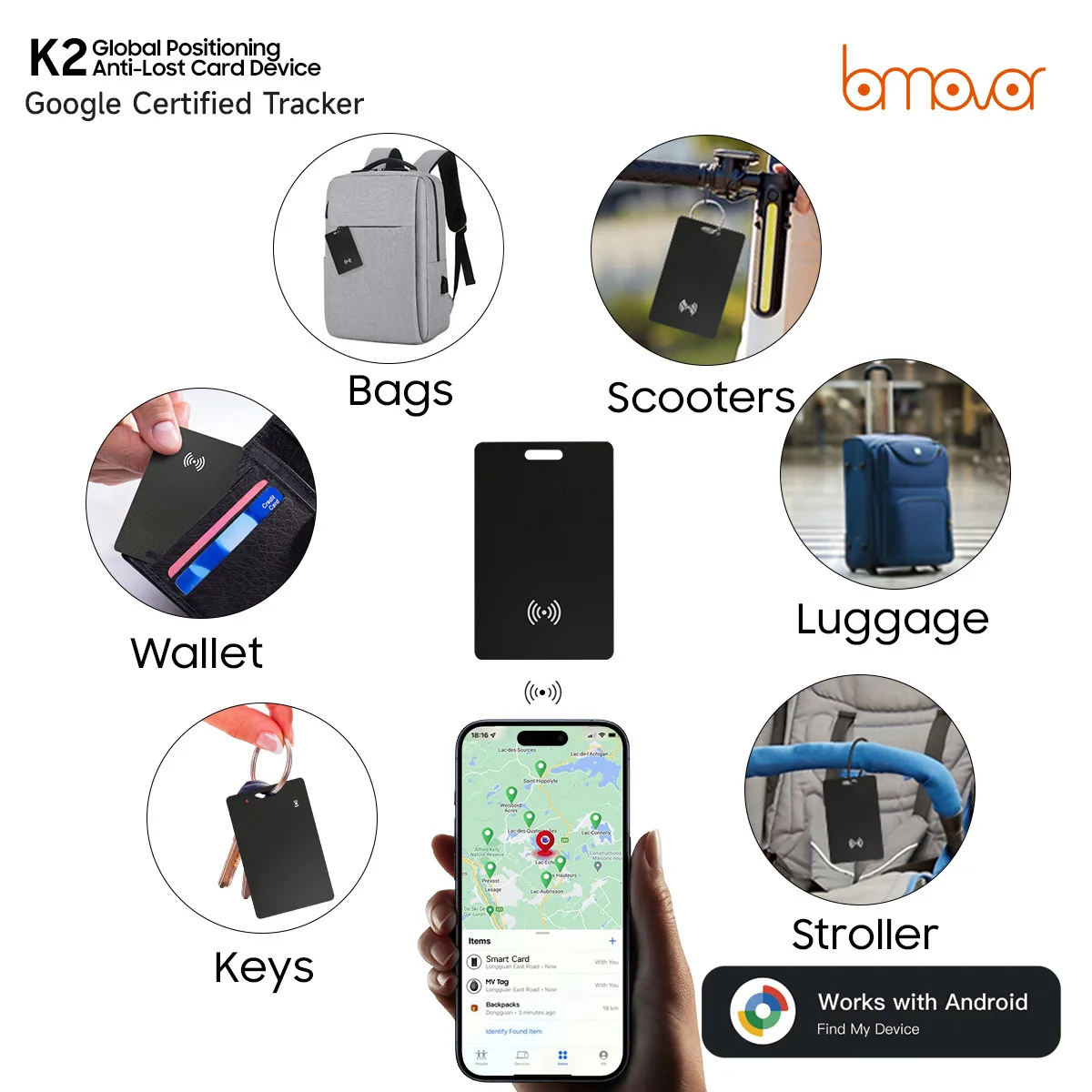 Android Wireless Charging Tracking Location Wallet Tracker Card - Waterproof GPS Locator Compatible with Google Find My App