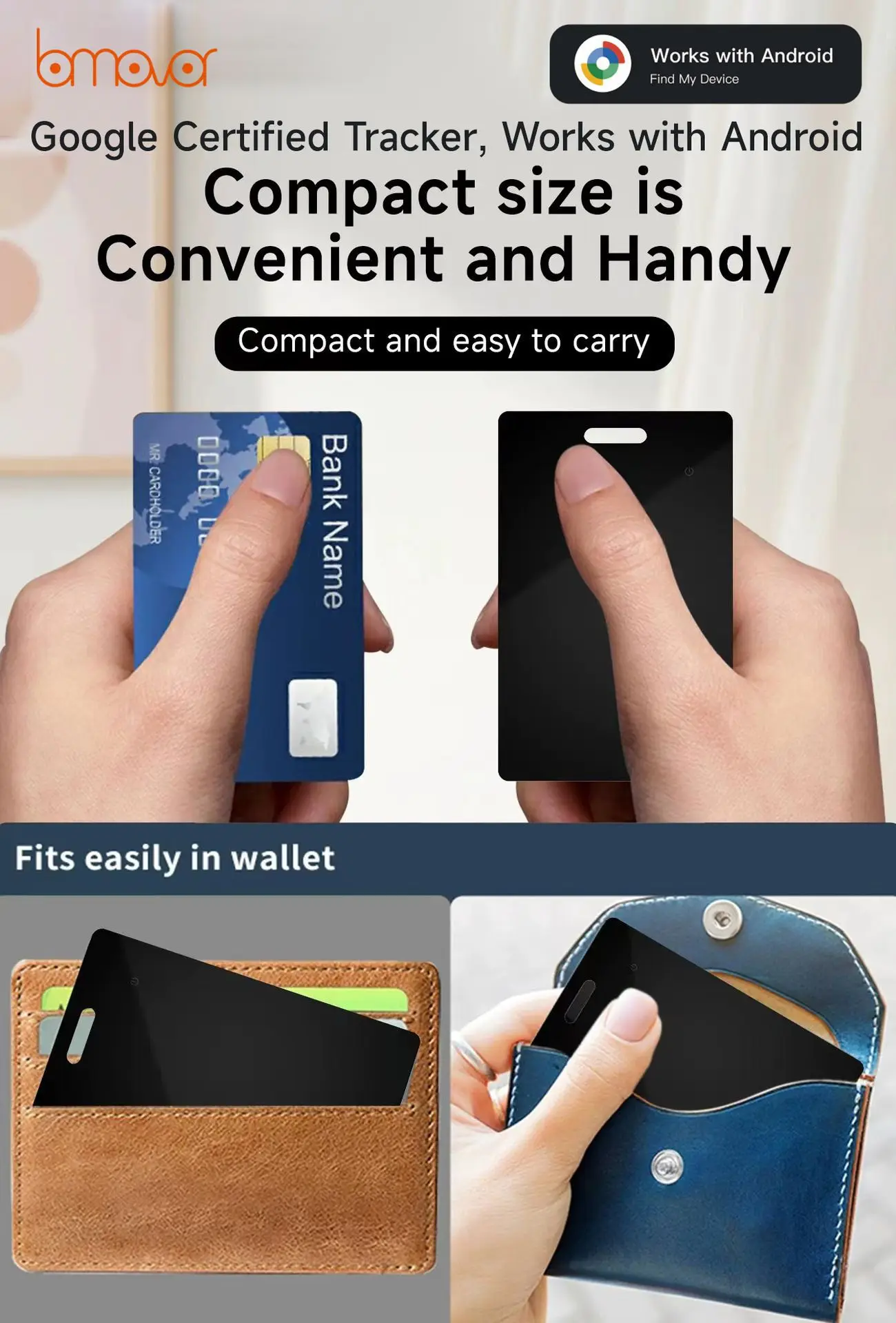 Android Wireless Charging Tracking Location Wallet Tracker Card - Waterproof GPS Locator Compatible with Google Find My App