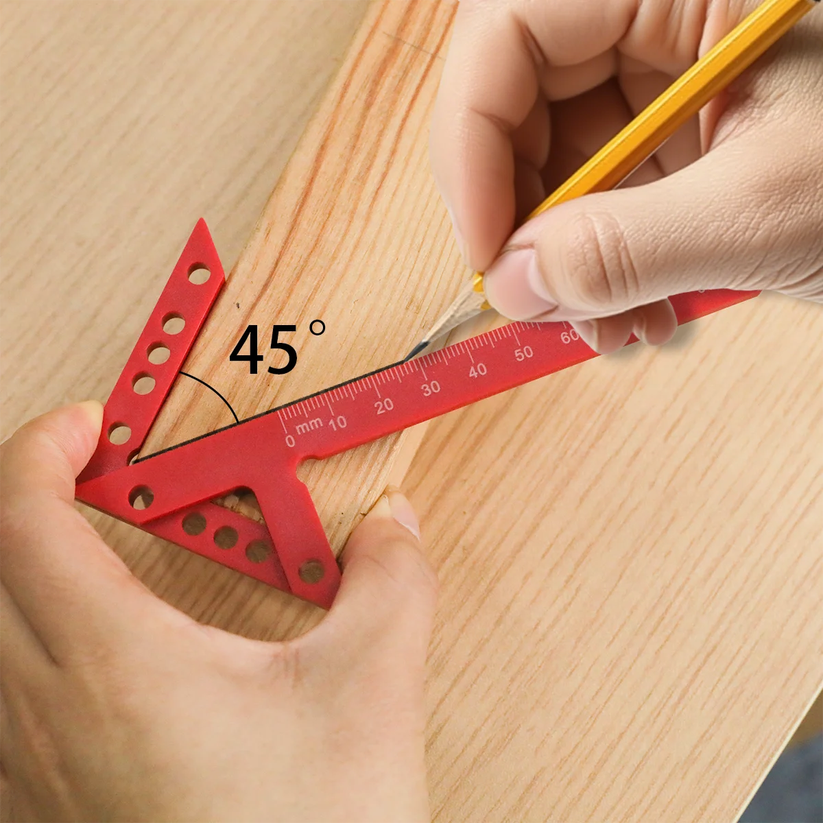 Precision Plastic/Aluminum Alloy Center Finder & Line Gauge with 45/90° Angle Marking Ruler - Woodworking Tool for Carpenters