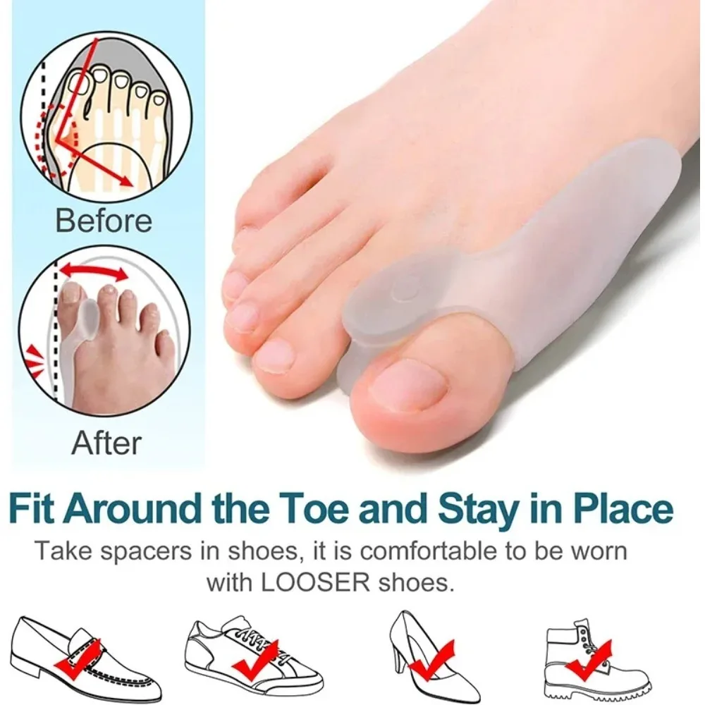 2PCS Silicone Gel Thumb Corrector Bunion Foot Toe Hallux Valgus Protector Separator Finger Straightener Adjuster Foot Care Tool