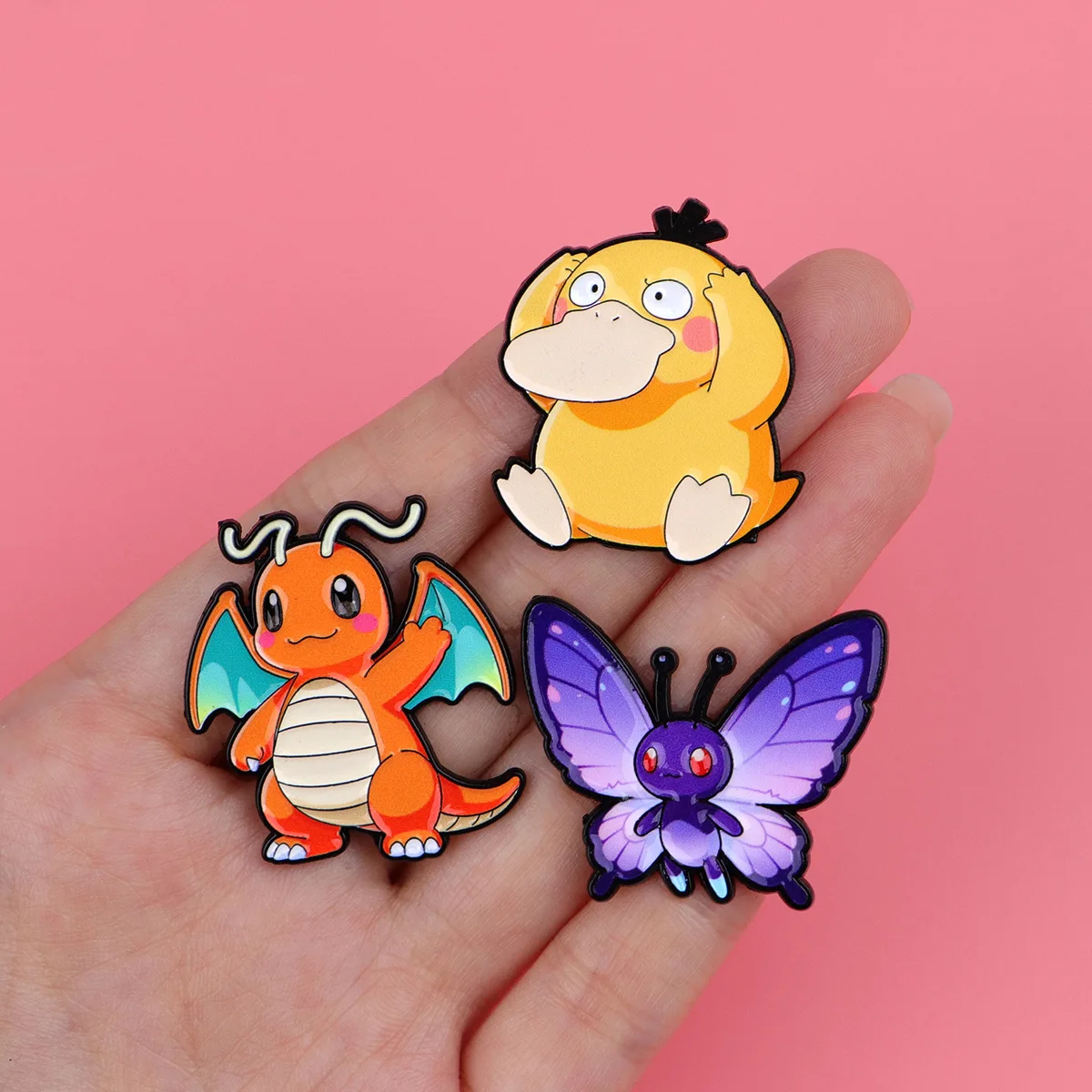 Random 7Pcs Anime Frog Duck Turtle Monsters Enamel Pins Creative Elf Brooch Lapel Badge Cosplay Gift