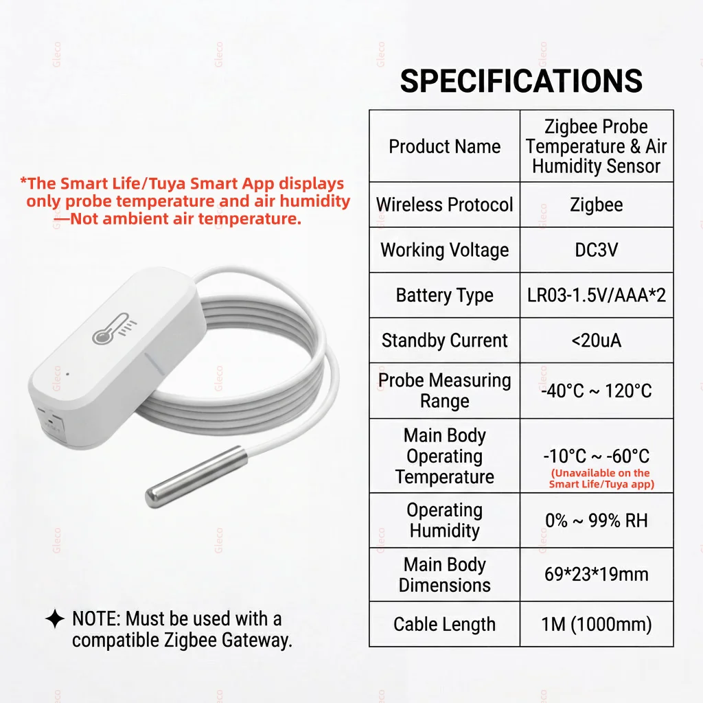 Zigbee Smart Thermometer Hygrometer With Probe Detect Pool Fridge Freezer Liquid Temperature Sensor For 2MQTT TUYA Smart Life
