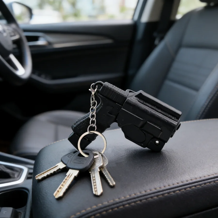 3D Printed Mini Pistol Shaped Car Keychain with Holster Model, Men's Waist Hanging Keychain, Practical Keychain Pendant