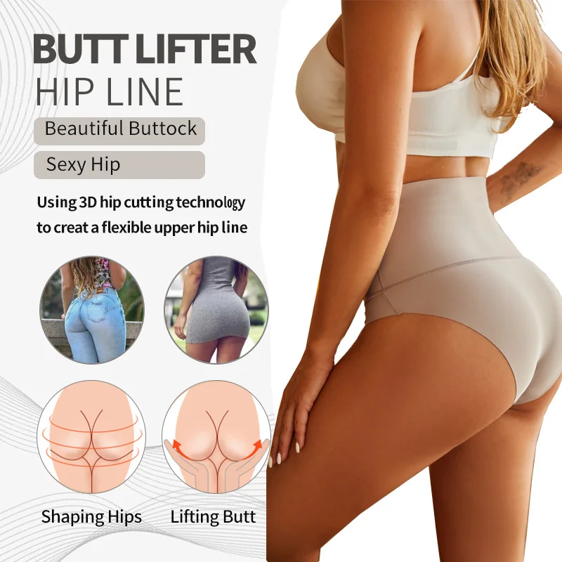 Large Size Women Seamless Panties High Waist Shapewear Elastic Butt Lifter Briefs Solid Ice Silk Breathable Female Underwear
