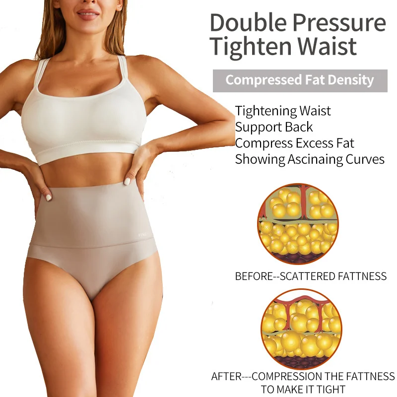 Large Size Women Seamless Panties High Waist Shapewear Elastic Butt Lifter Briefs Solid Ice Silk Breathable Female Underwear
