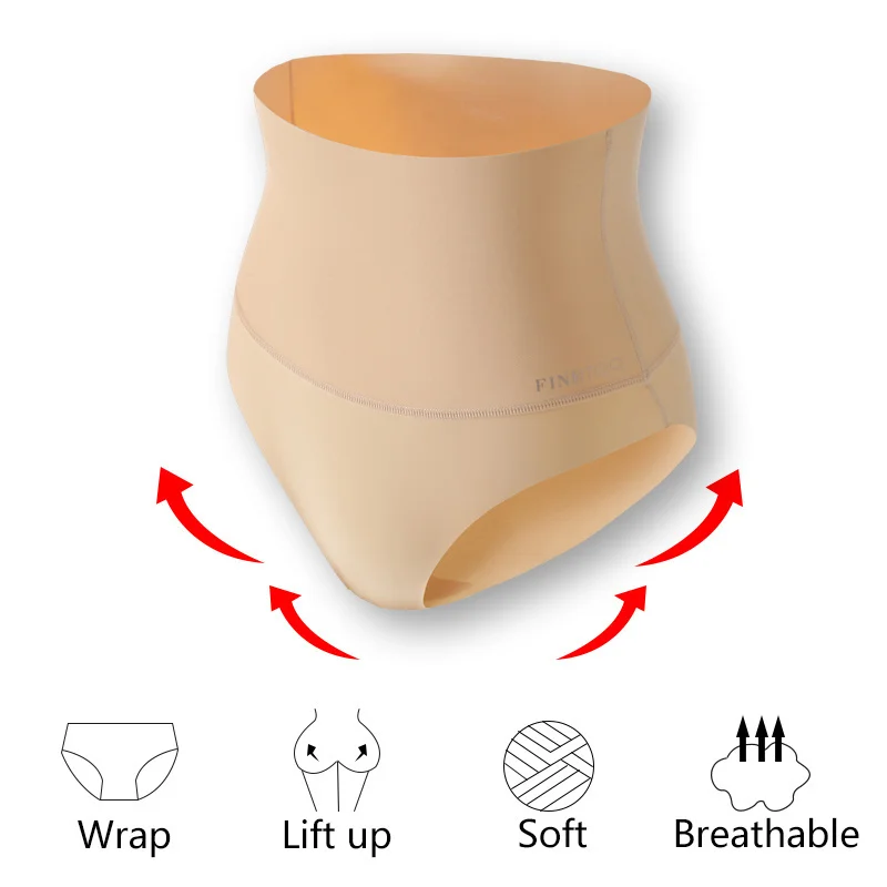 Large Size Women Seamless Panties High Waist Shapewear Elastic Butt Lifter Briefs Solid Ice Silk Breathable Female Underwear