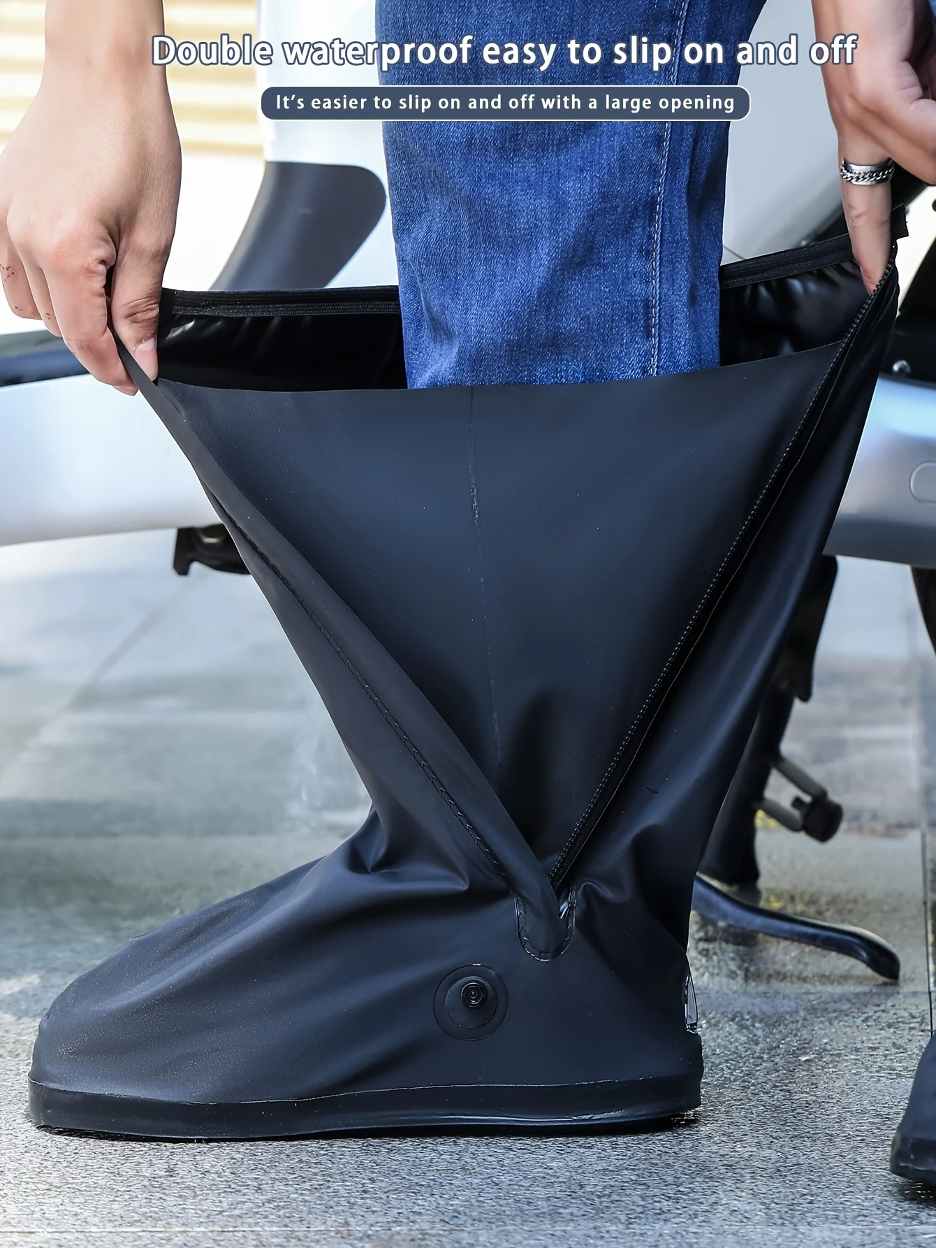 Rain Boot Shoe Cover Black Waterproof with Reflector High Top Clear Shoes Dust Covers for Motorcycle Bike Rain Cover Men Women