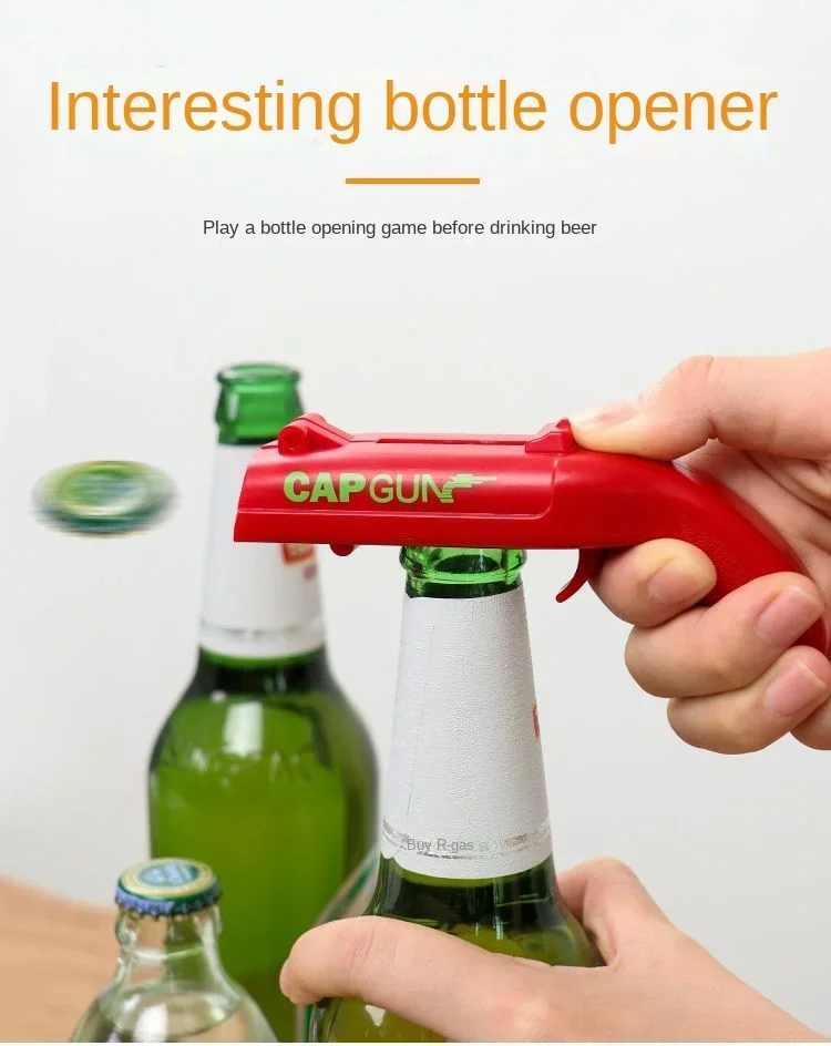 Portable Creative Pistol Bottle Cap Launcher Beer Opener Shooting Cap Gun Multifunctional Home Kitchen Bar Gadget Funny Gift